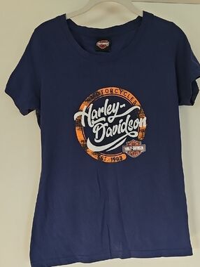 Harley-Davidson Navy Blue Tee with Orange and White Logo